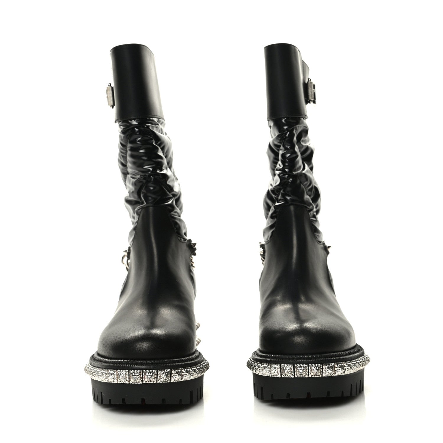 Christian Louboutin Glazed Fabric Quilted Calfskin Studded Chain Verdonna Boots 35.5 Black 2 of 6