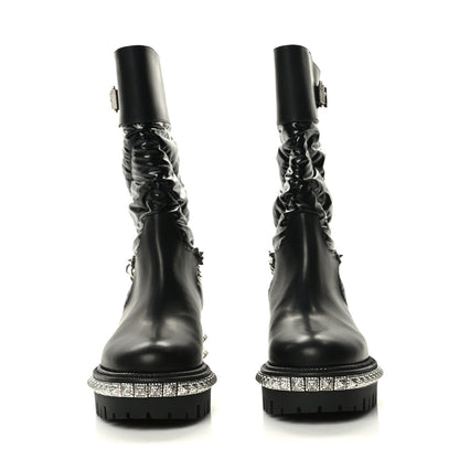 Christian Louboutin Glazed Fabric Quilted Calfskin Studded Chain Verdonna Boots 35.5 Black 2 of 6