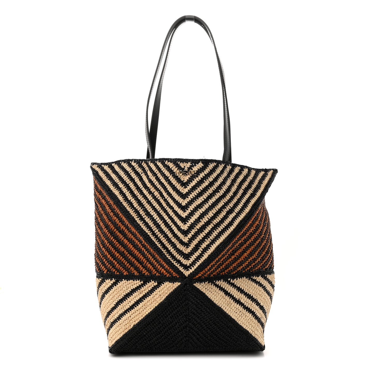 Raffia Calfskin Paula's Ibiza Medium Puzzle Fold Tote Natural Honey Gold