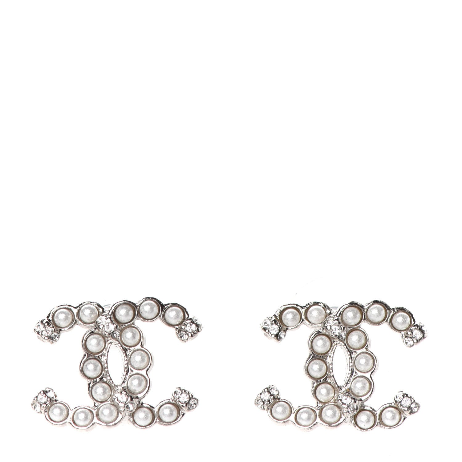 Chanel Pearl Crystal CC Regalia Small Button Earrings Silver 1 of 4