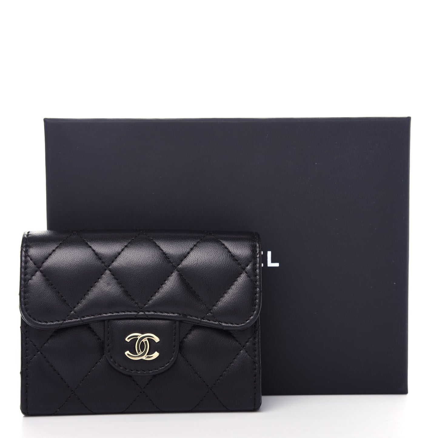 Lambskin Quilted Flap Card Holder Wallet Black