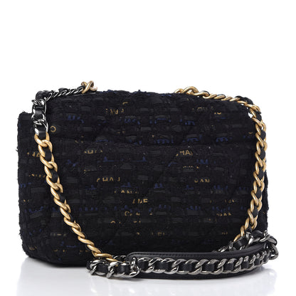 Chanel Tweed Quilted Medium Chanel 19 Flap Black Navy Gold 3 of 11