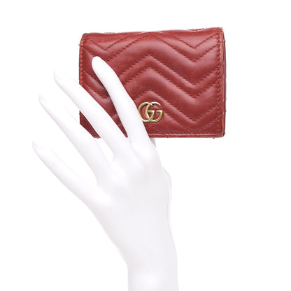 Gucci Calfskin Matelasse GG Marmont Card Case Wallet Hibiscus Red 2 of 15