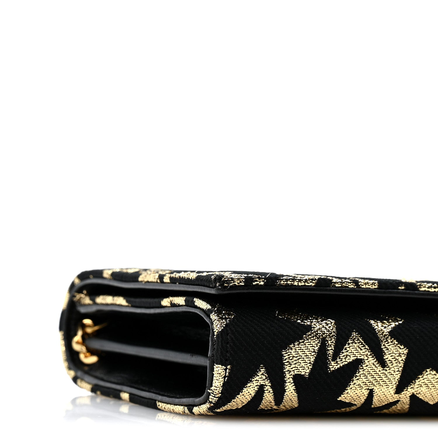 Saint Laurent Canvas Star Print Monogram Chain Wallet Gold Black 10 of 13