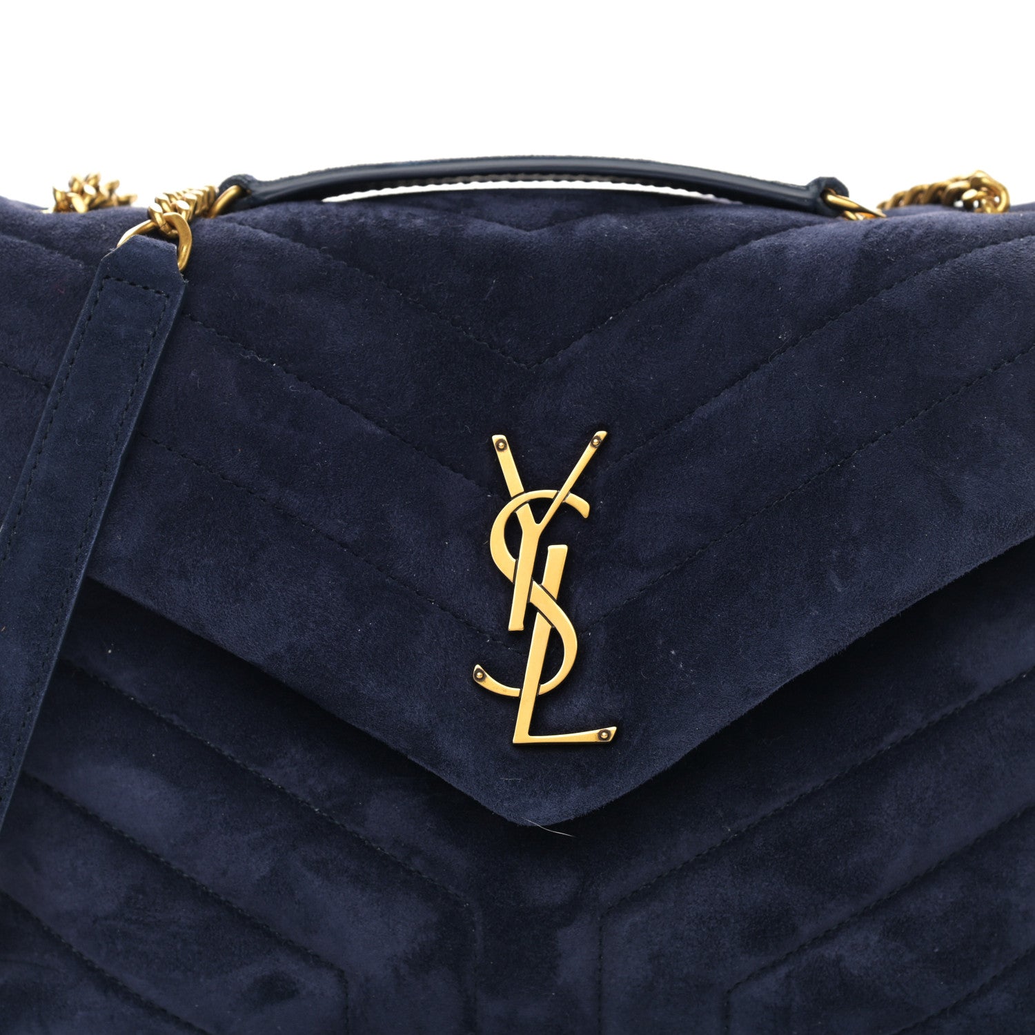 Saint Laurent Velvet Y Quilted Monogram Small Loulou Chain Satchel Marine 9 of 11