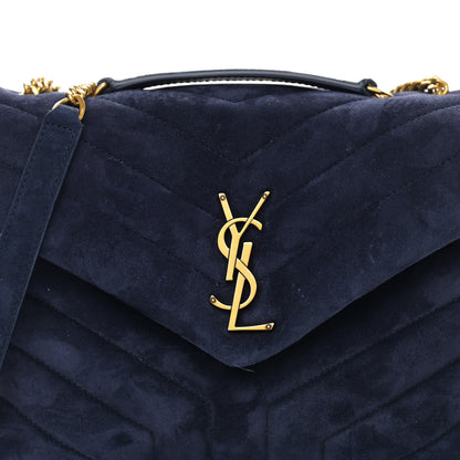 Saint Laurent Velvet Y Quilted Monogram Small Loulou Chain Satchel Marine 9 of 11