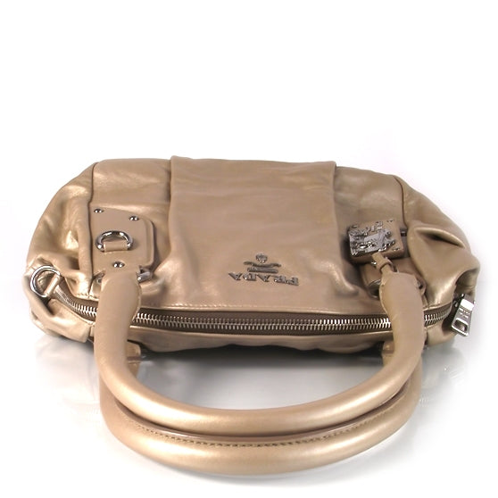 Prada Leather Pleated Bauletto Champagne 4 of 12
