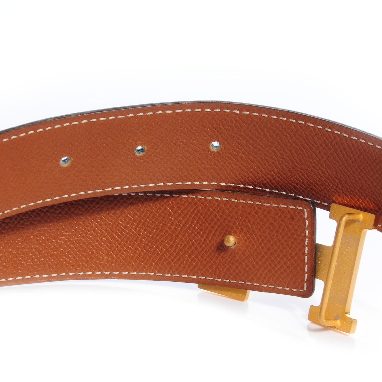 Hermes Courchevel Reversible Polished Constance 32mm H Belt 70 Bleu France Gold 3 of 6