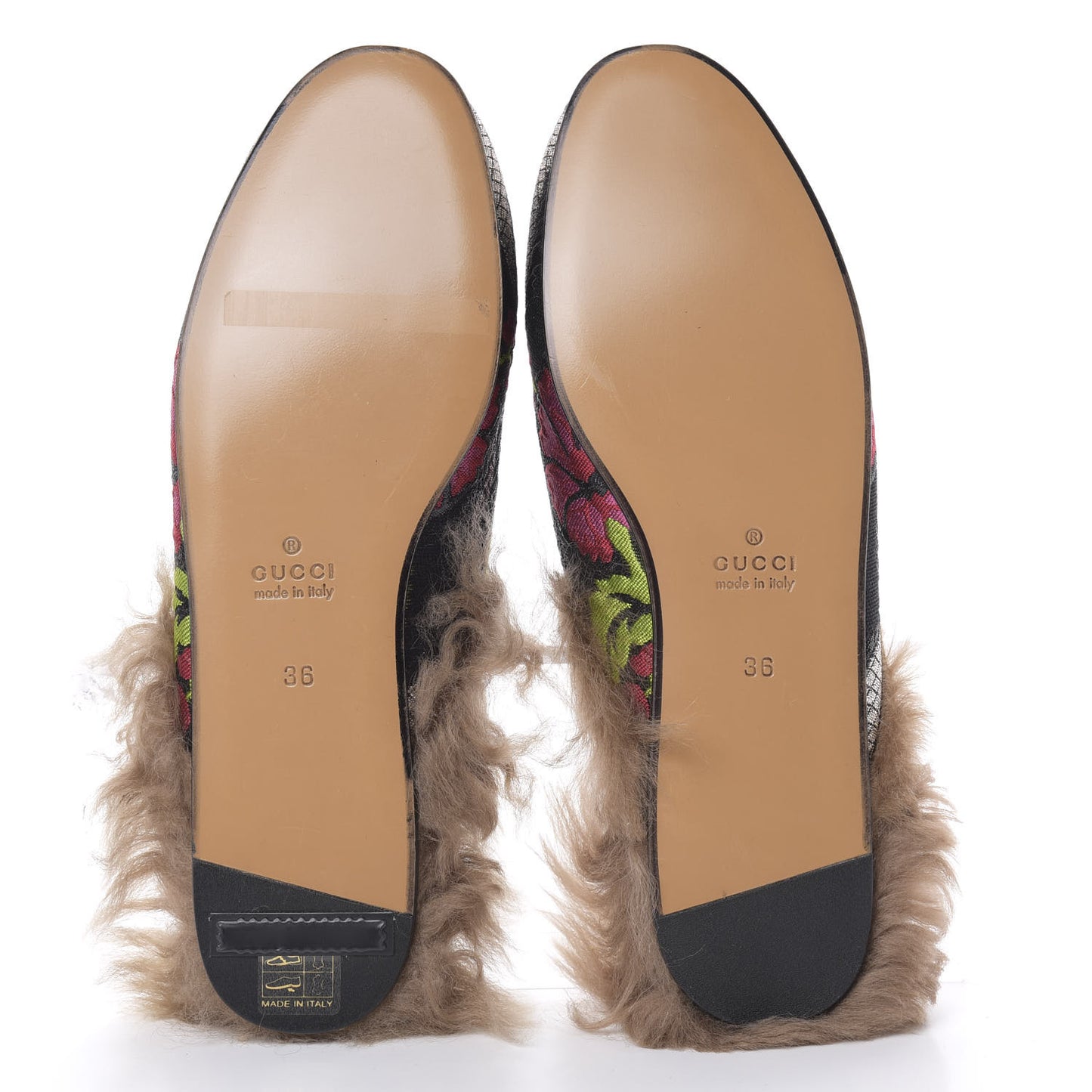 Brocade Fur Floral Womens Princetown Slippers 36 Black Anthracite