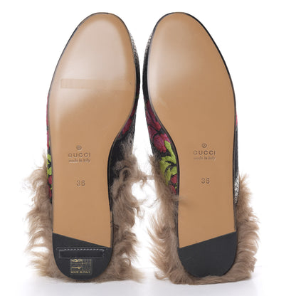 Gucci Brocade Fur Floral Womens Princetown Slippers 36 Black Anthracite 5 of 10