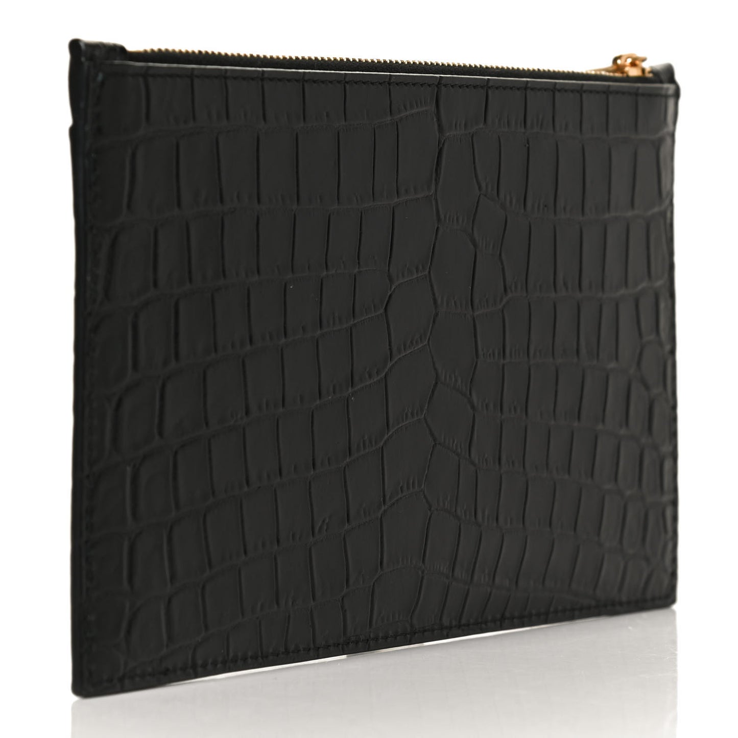 Calfskin Crocodile Embossed Monogram Bill Pouch Black