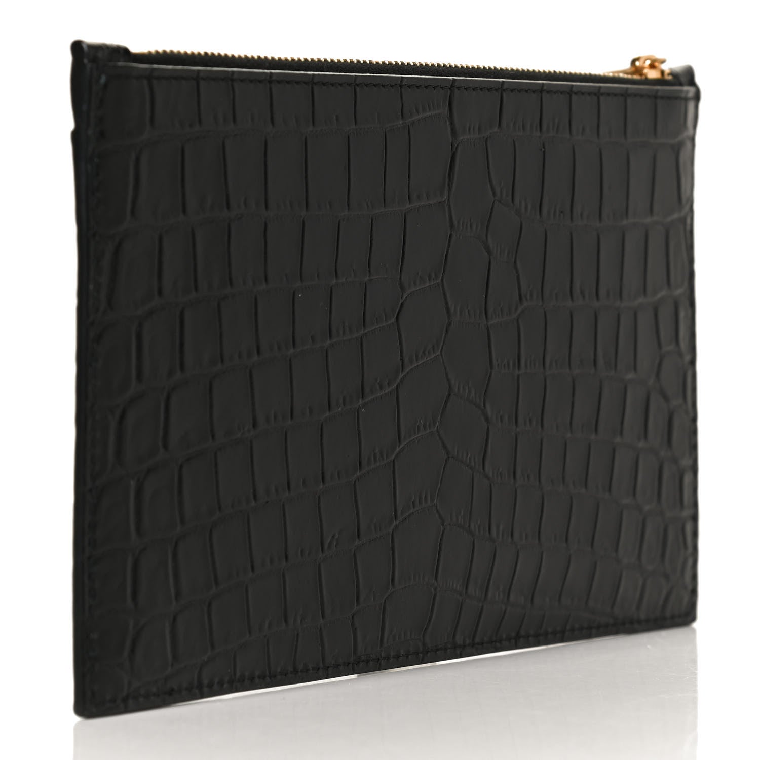 Saint Laurent Calfskin Crocodile Embossed Monogram Bill Pouch Black 3 of 11