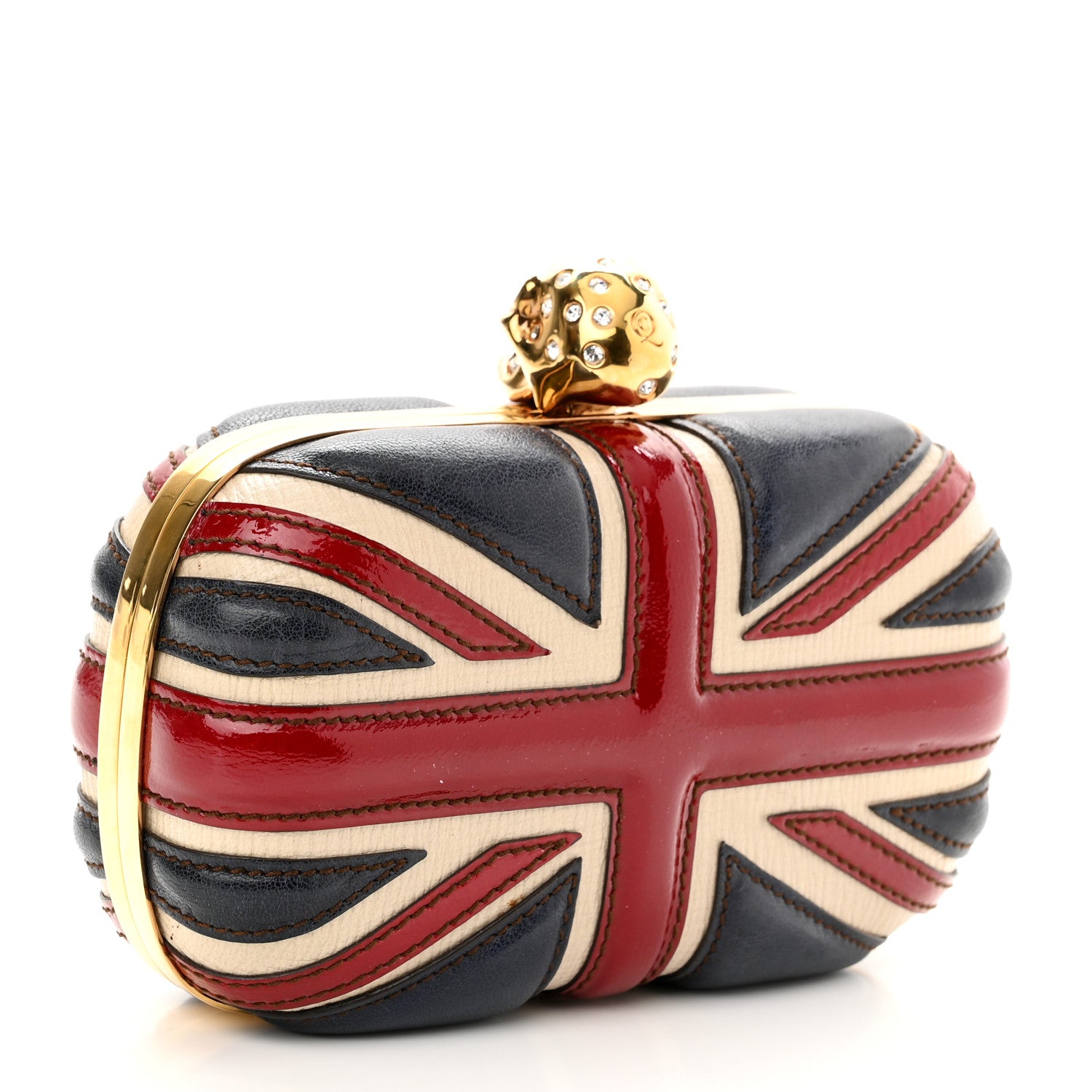 Alexander McQueen Patent Calfskin Britannia Skull Box Clutch Red Blue 3 of 8