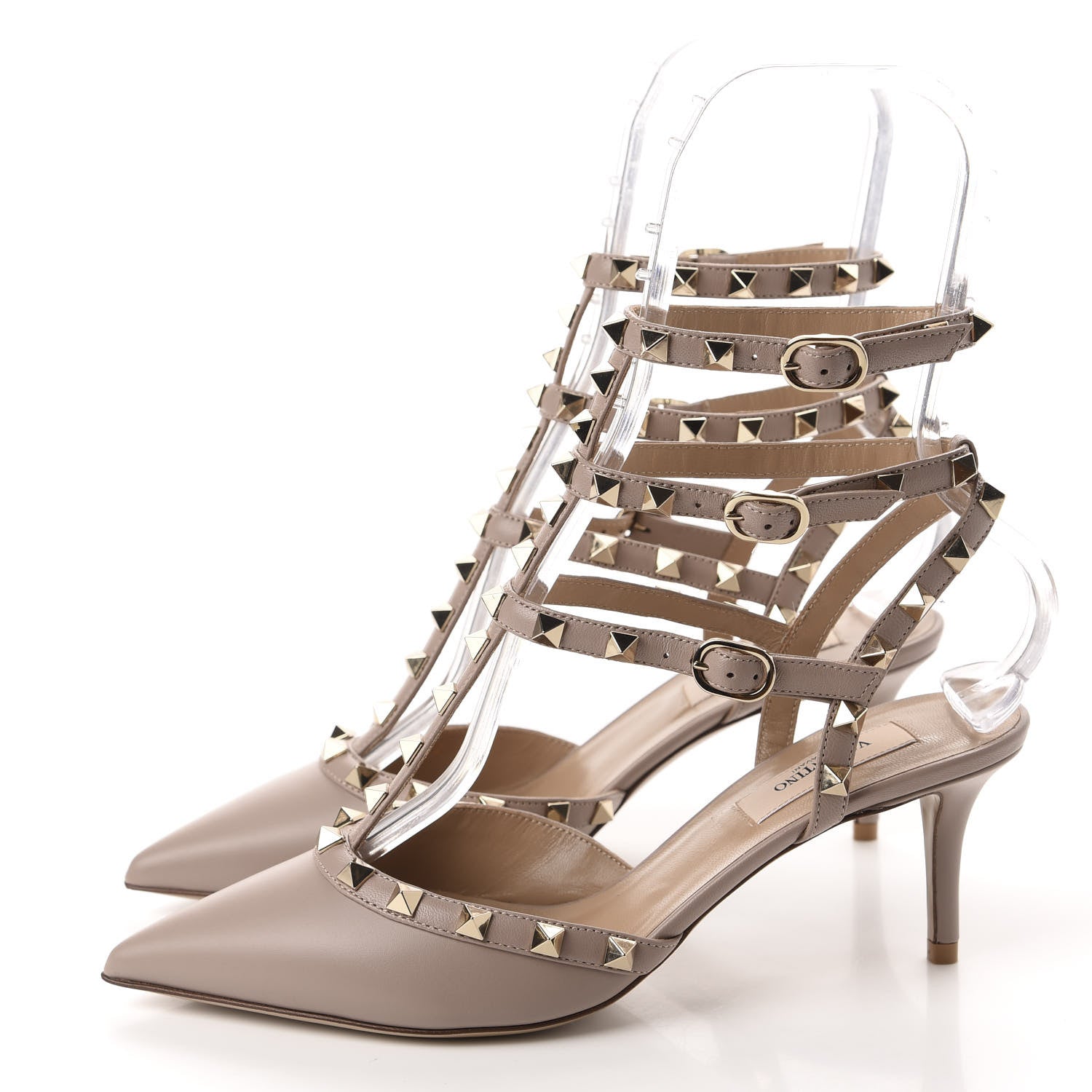 Valentino Garavani Calfskin Nappa Rockstud Ankle Strap 65mm Pumps 38 Poudre 3 of 10