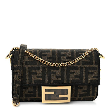 Fendi Fabric Jacquard FF 1974 Mini Baguette Tobacco Moro Black 1 of 11