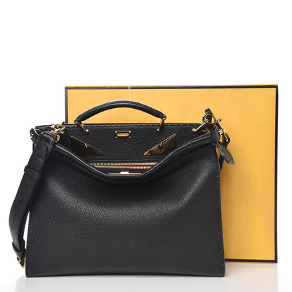 Fendi Cuoio Romano Selleria Monster Eyes Large Peekaboo Iconic Fit Satchel Black 11 of 11