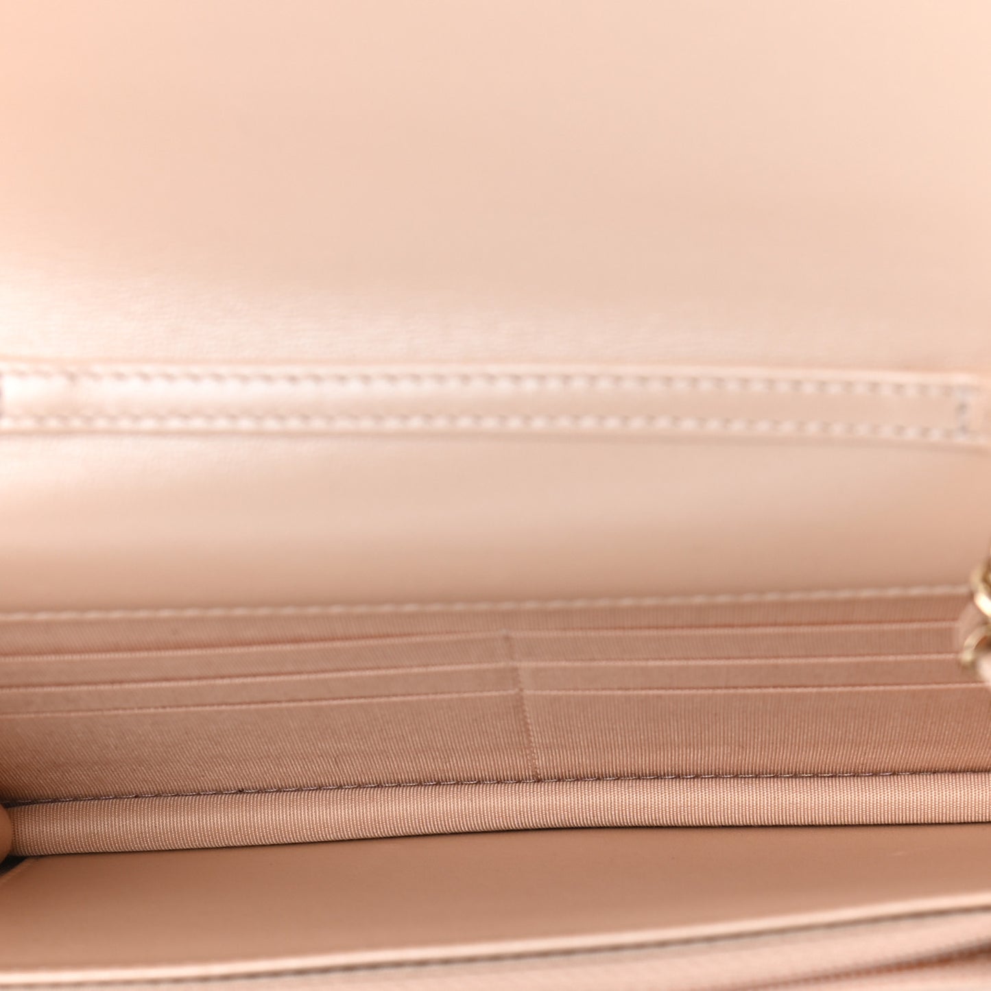 Iridescent Lambskin Quilted Pearl Wallet On Chain WOC Light Beige