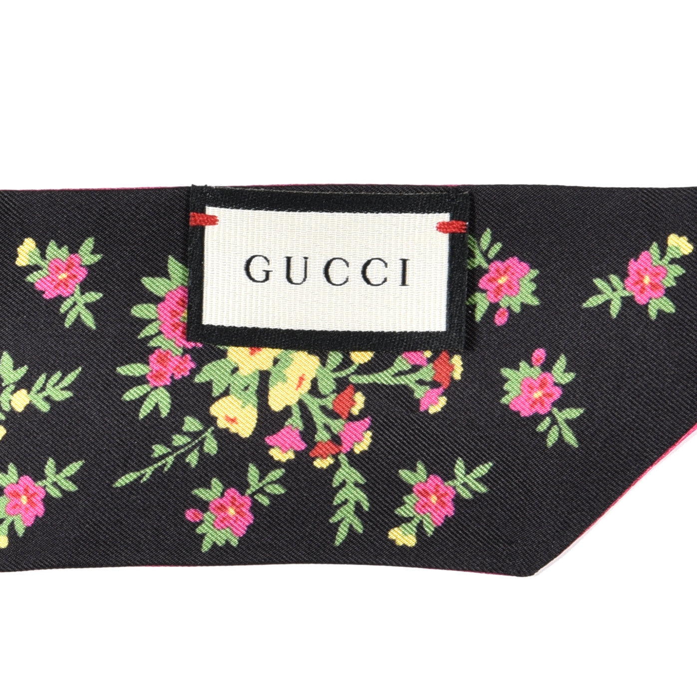 Silk Twill Sine Amore Neck Bow Scarf Fuxia Black