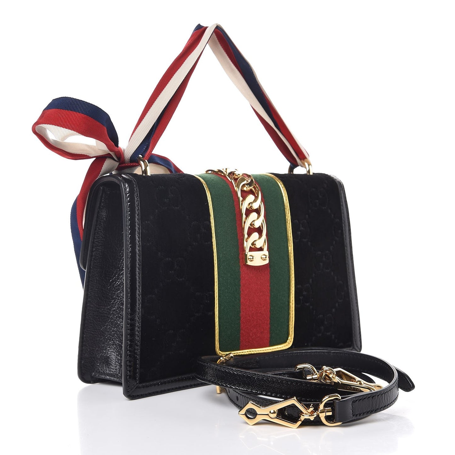 Velvet GG Monogram Small Sylvie Shoulder Bag Black