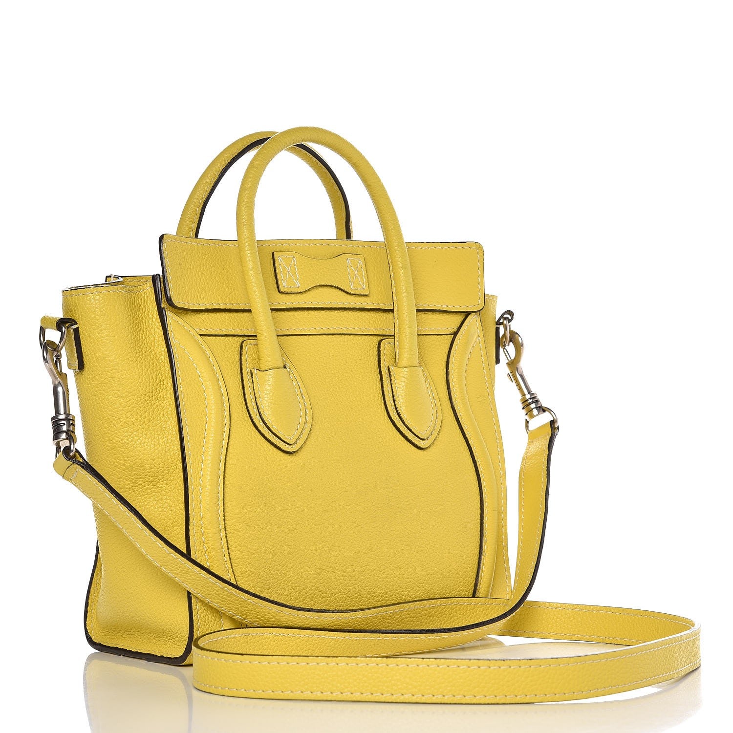 Celine Drummed Calfskin Nano Luggage Citron 3 of 17