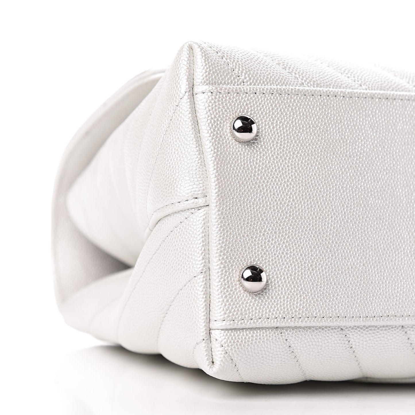 Iridescent Caviar Chevron Quilted Small Coco Handle Flap White
