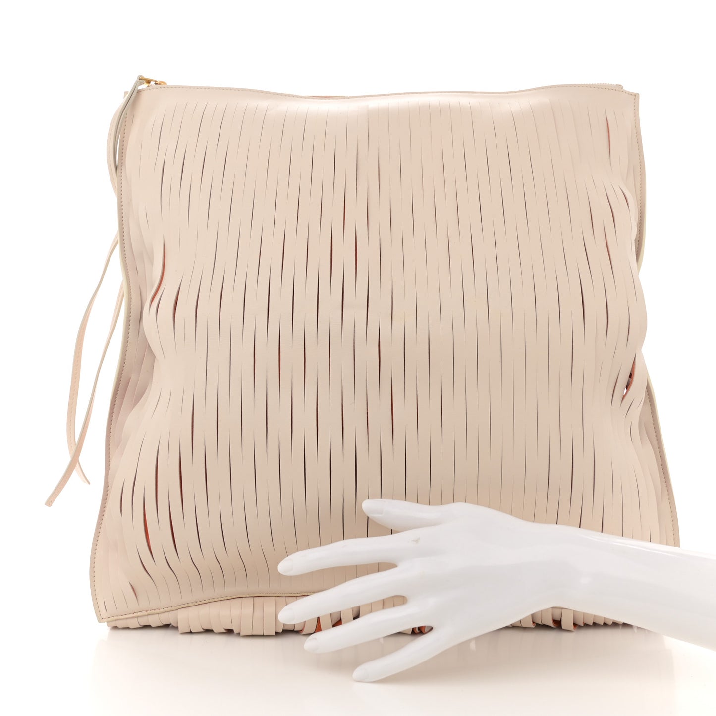 Calfskin Laser Cut Fringe Foldover Clutch White Orange