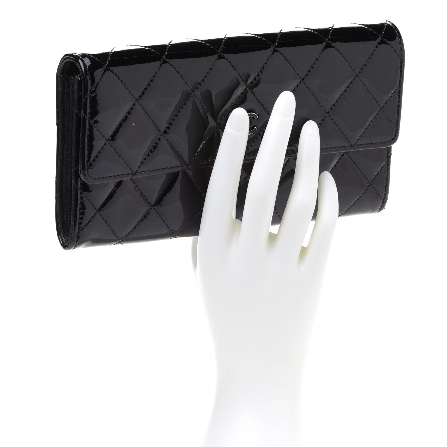 Chanel Patent CC Large Gusset Flap Wallet Black 2 of 15