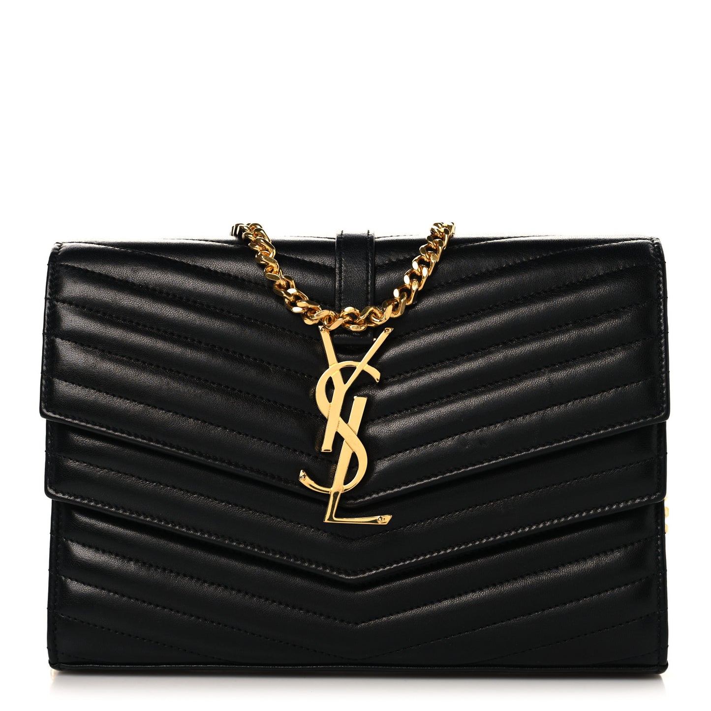 Lambskin Matelasse Chevron Monogram Sulpice Chain Wallet Black