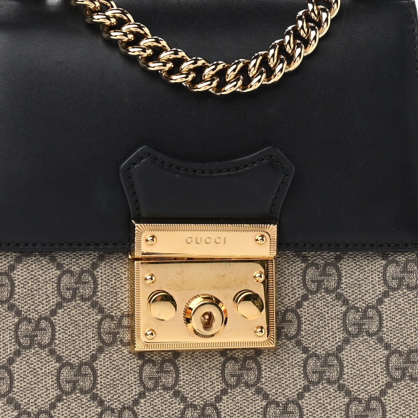 GG Supreme Monogram Calfskin Padlock Backpack Beige Cuir Black