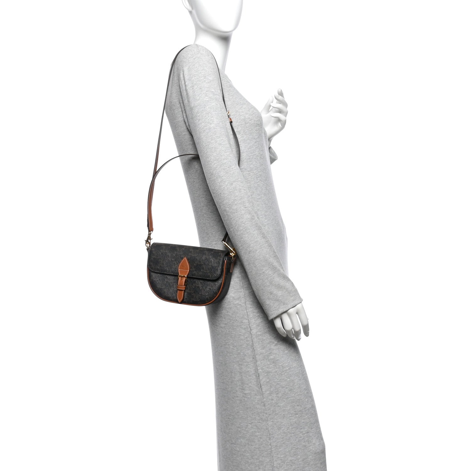 Celine Triomphe Canvas Folco Bag Tan 2 of 10