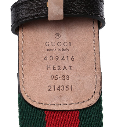 Gucci Nylon Textured Dollar Calfskin Double G Web 40mm Belt 95 38 Green Red Dark Cocoa 3 of 5