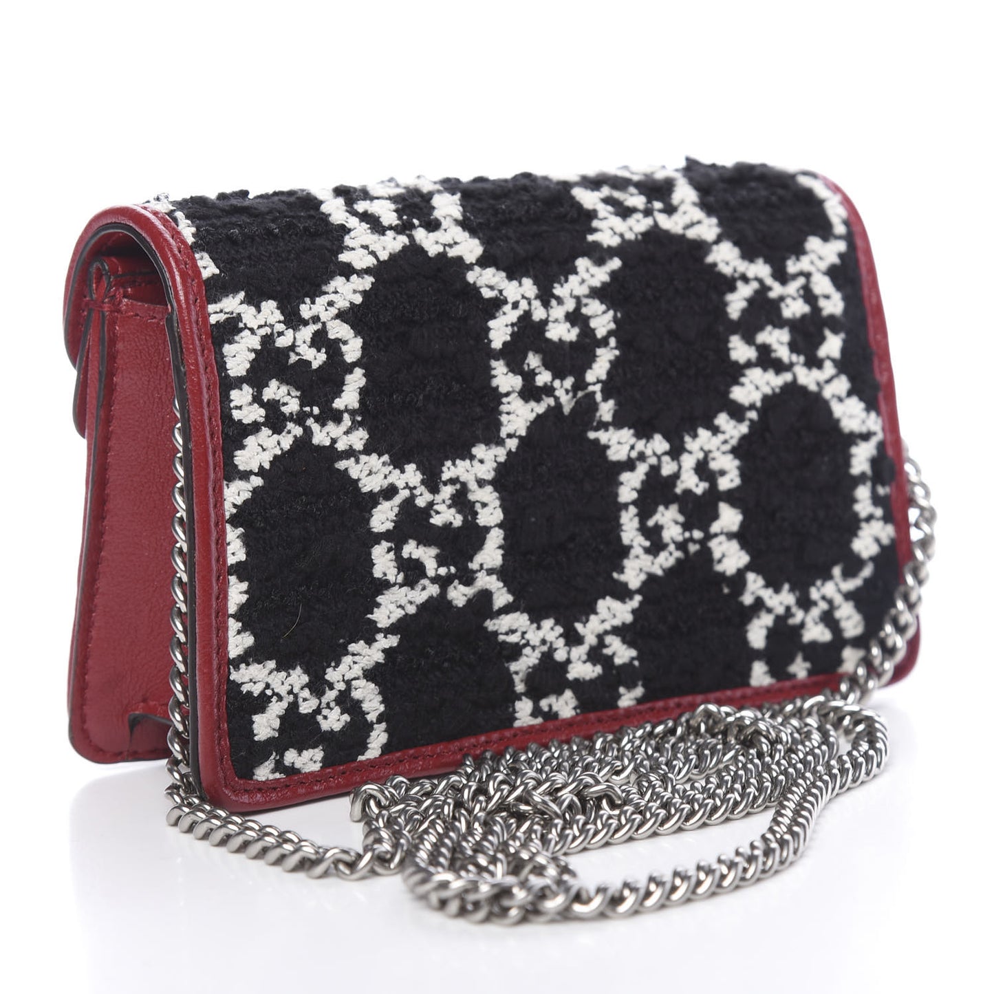 Tweed GG Monogram Super Mini Dionysus Shoulder Bag Black White Romantic Cherry