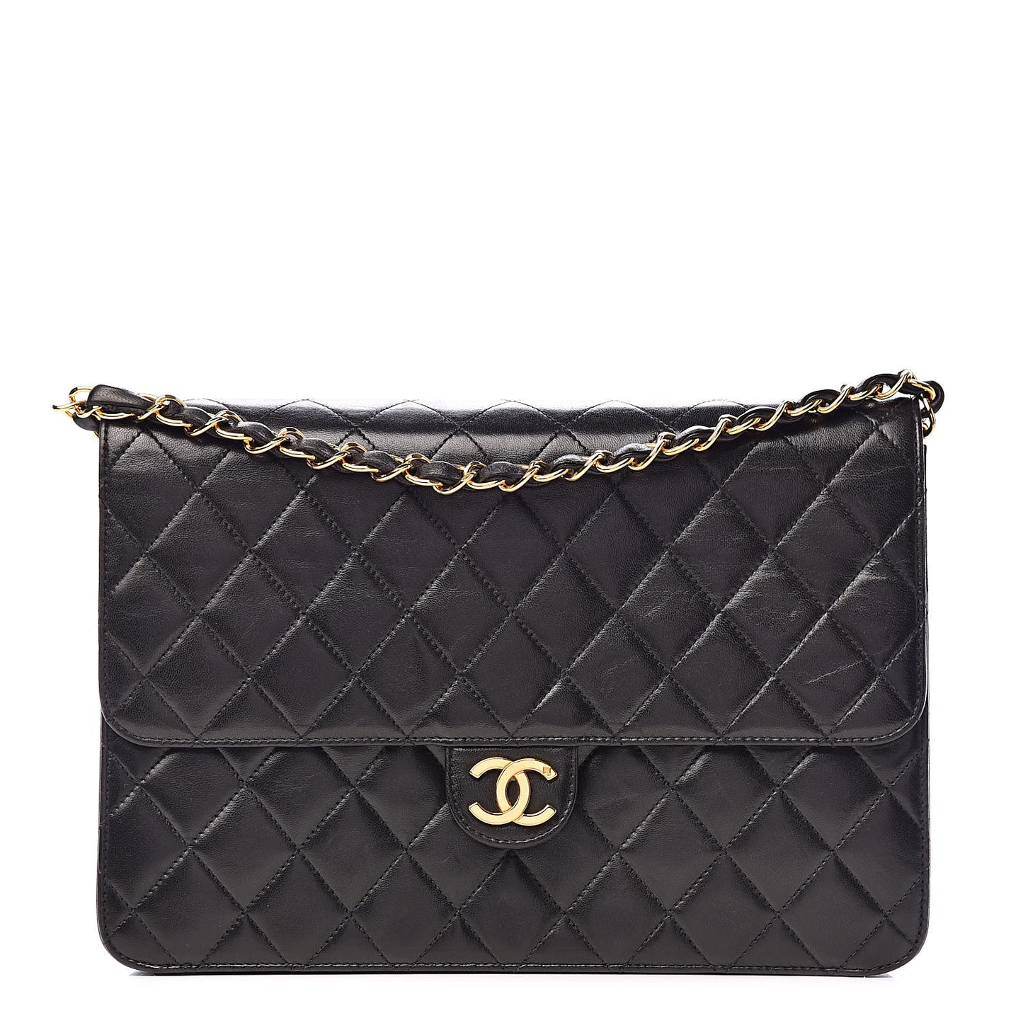 Lambskin Quilted Medium Single Flap Black