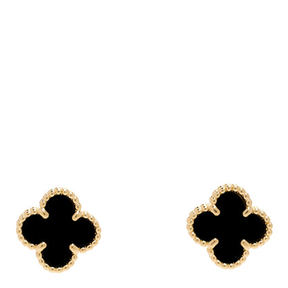 Van Cleef & Arpels 18K Yellow Gold Black Onyx Sweet Alhambra Earrings 1 of 5