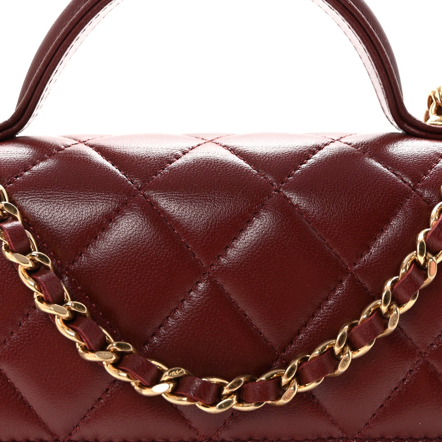 Lambskin Quilted Top Handle Clutch With Chain Burgundy