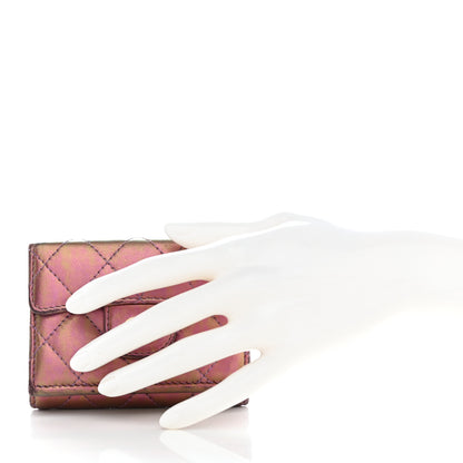 Chanel Iridescent Lambskin Quilted Double Flap Wallet Purple 2 of 14