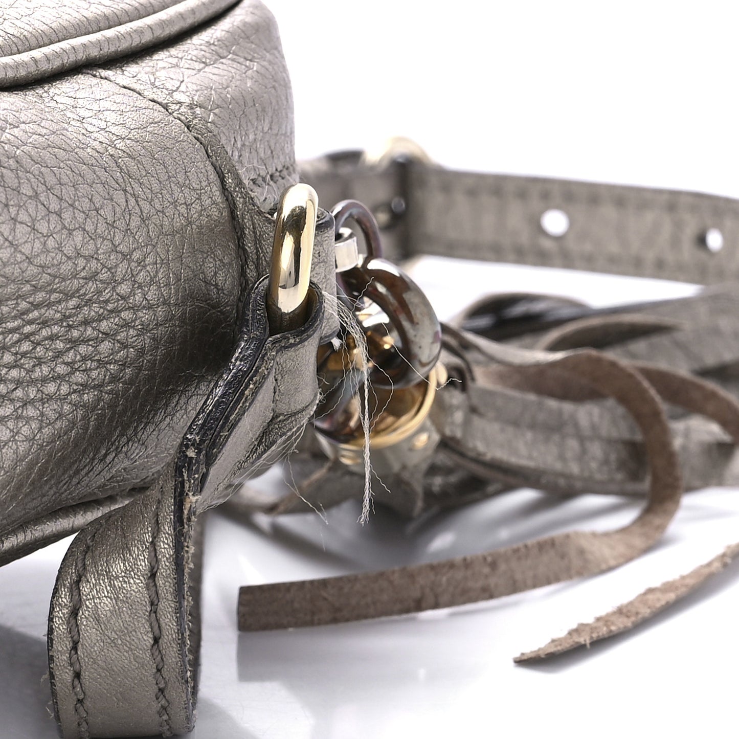 Metallic Pebbled Calfskin Small Soho Disco Bag Golden Beige