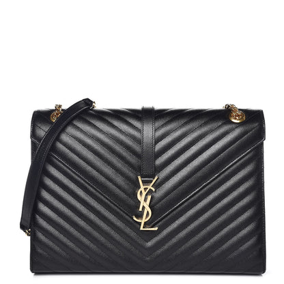 Saint Laurent Grain De Poudre Matelasse Chevron Large Monogram Satchel Black 1 of 7