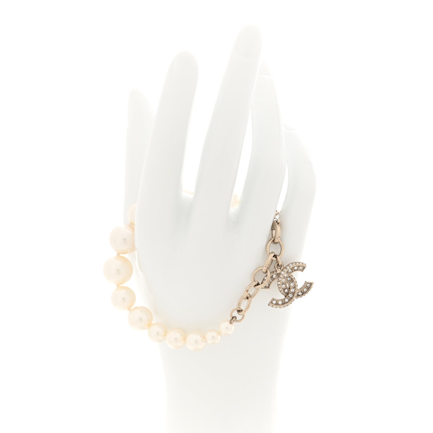 Crystal Graduated Pearl CC Bracelet Silver