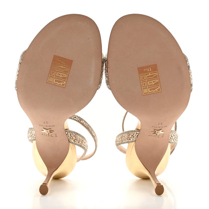 Christian Dior Cotton Strass Embroidered Dway Heeled Sandals 37 Gold 5 of 9