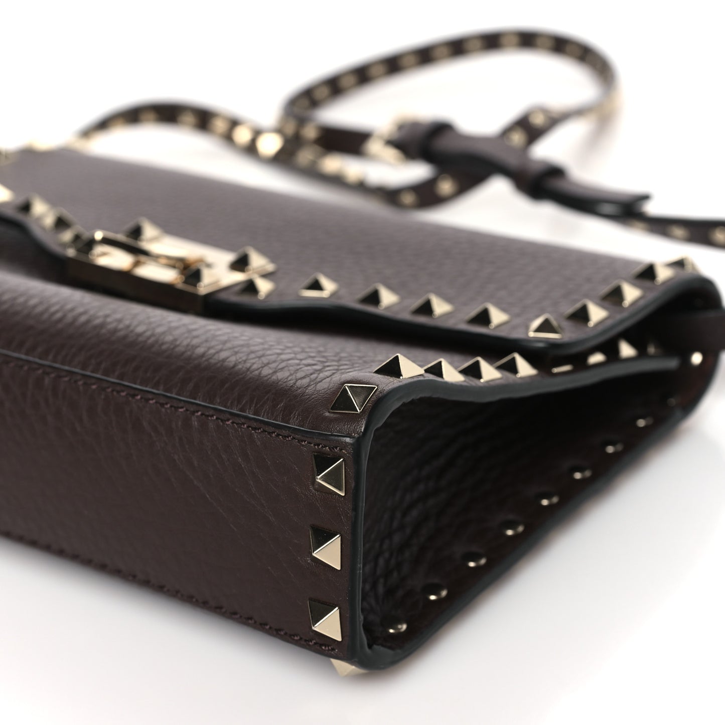 Pebbled Calfskin Medium Rockstud Flip Lock Crossbody Bag Deep Taupe