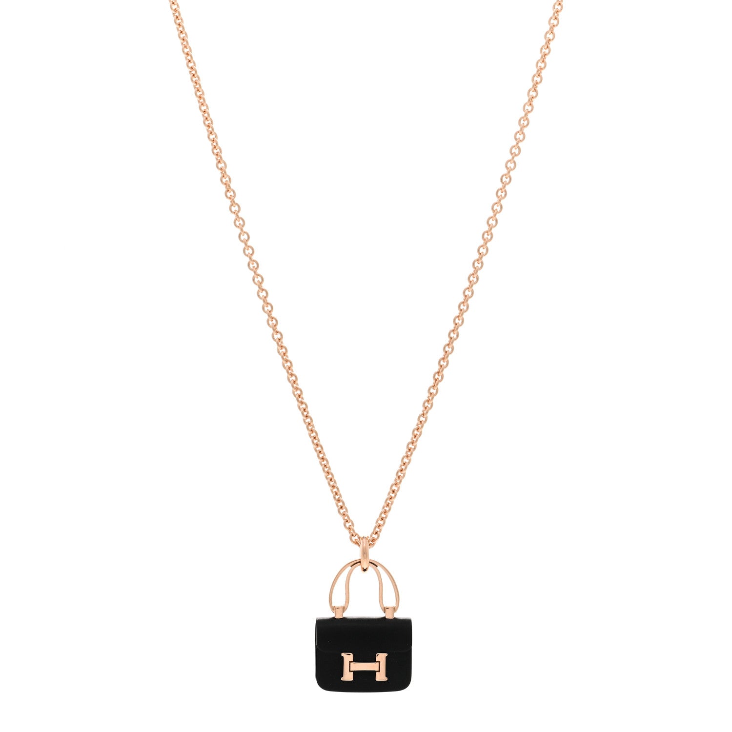 Hermes 18K Rose Gold Black Jade Constance Amulettes Pendant Necklace 1 of 4