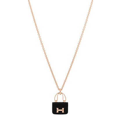 Hermes 18K Rose Gold Black Jade Constance Amulettes Pendant Necklace 1 of 4