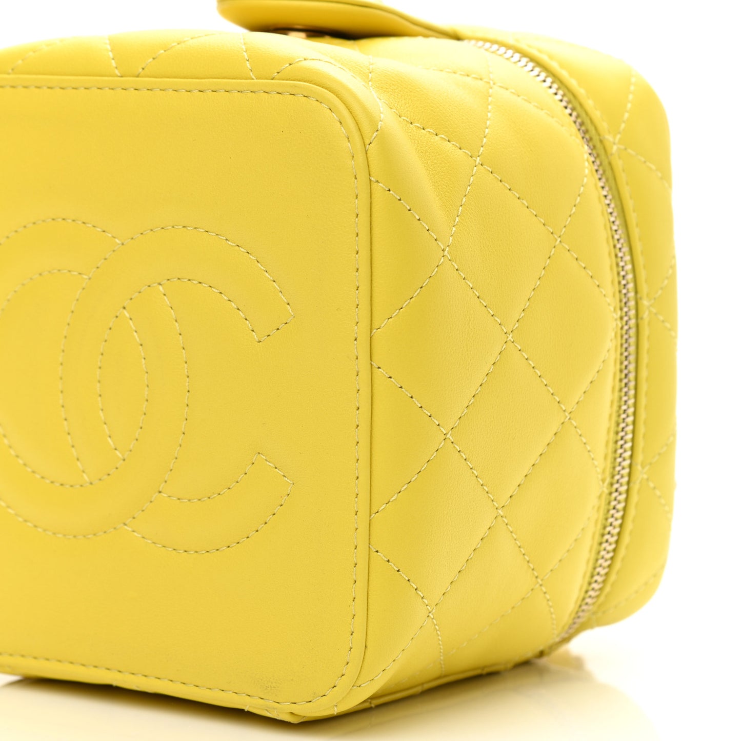 Calfskin Quilted Small Vanity Case With Chain Yellow