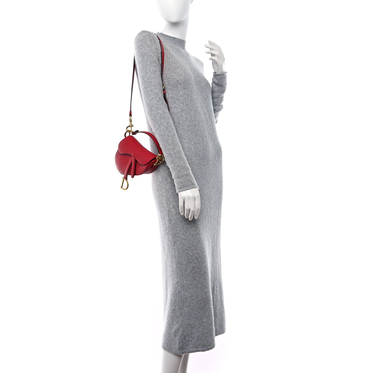 Grained Calfskin Mini Saddle Bag With Strap Red