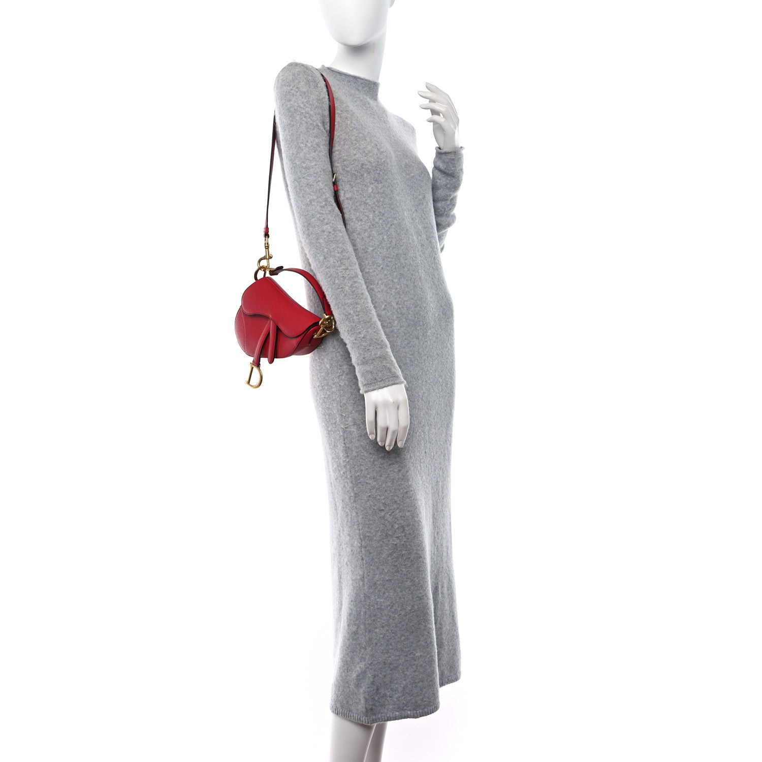 Christian Dior Grained Calfskin Mini Saddle Bag With Strap Red 2 of 9