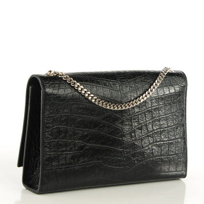 Saint Laurent Calfskin Crocodile Embossed Medium Classic Monogram Tassel Satchel Black 3 of 8