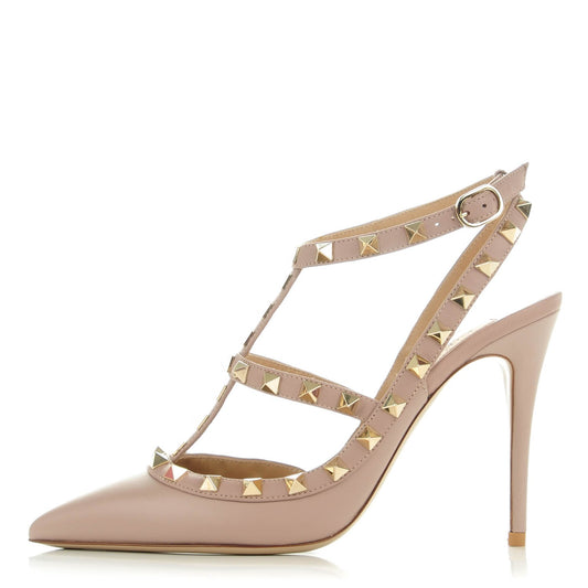 Nappa Rockstud Ankle Strap Pumps 37.5 Poudre