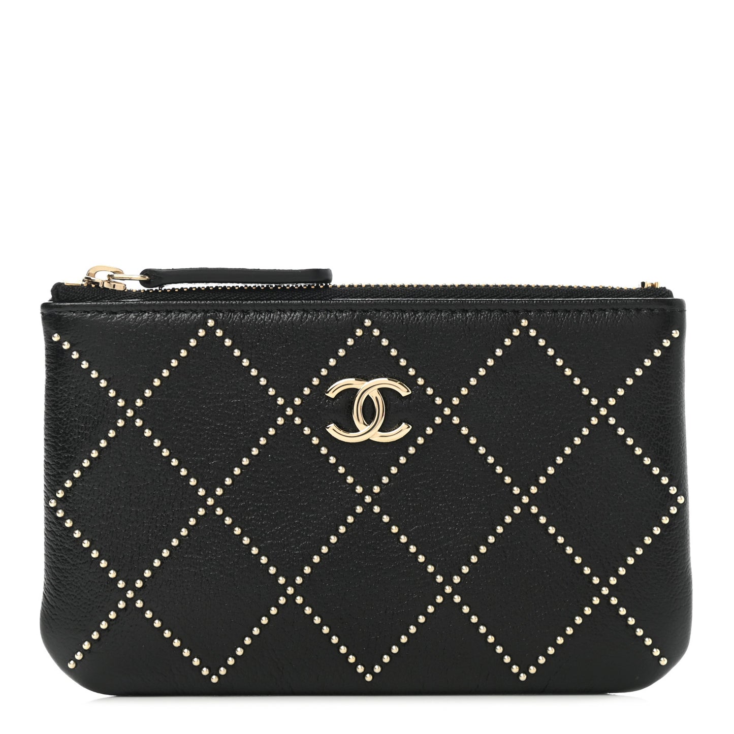 Shiny Lambskin Studded Rock The Diamond CC Small Cosmetic Case Black