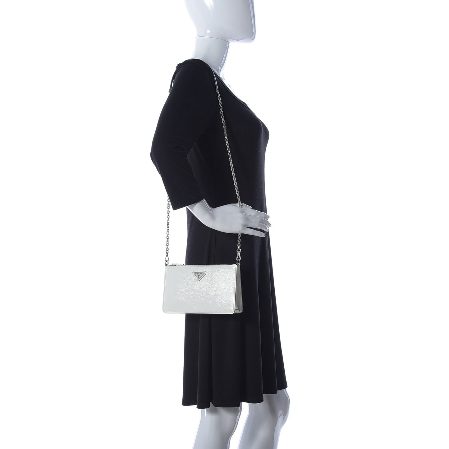 Saffiano Vernice Chain Crossbody Bag Bianco